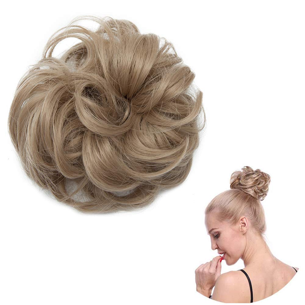 SEGO Messy Updo Hairpiece Scrunchy Scrunchie Hair Bun Extension [Sandy Blonde] Curly Hair Ribbon Ponytail Extensin Donut Hair Chignons
