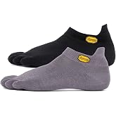 Vibram No Show Toe Socks, Black/Grey (2 Pack), Size Medium