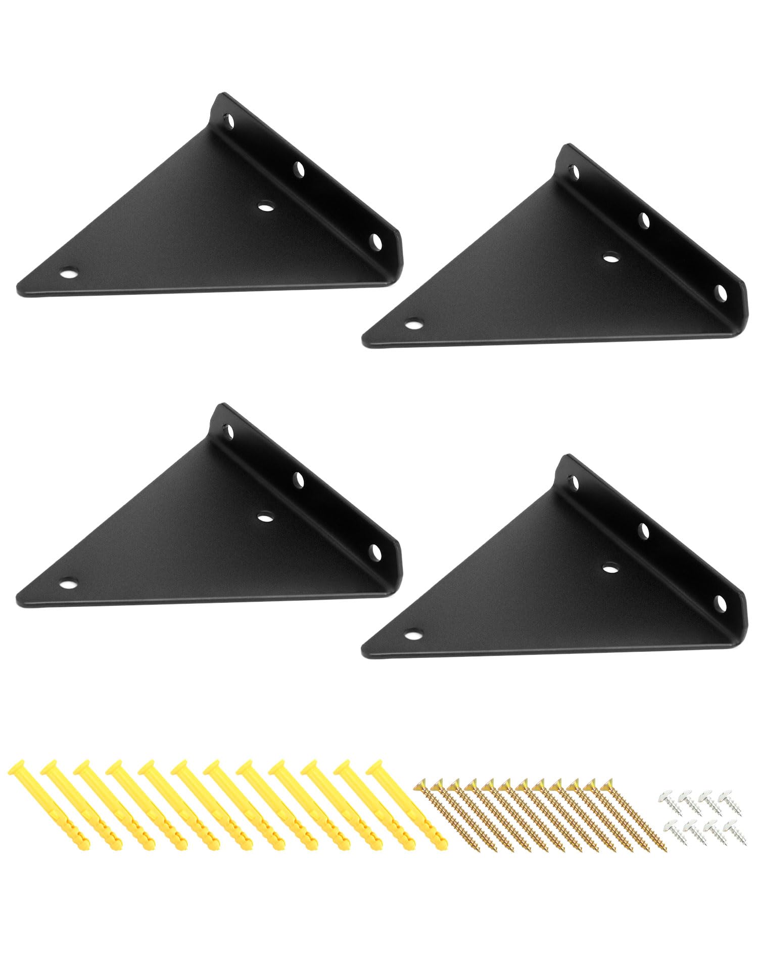 QWORK® 4 Pack Black Floating Shelf Bracket, Wall Mounted Triangle Support Hidden Shelf Bracket with Mounting Screws, 13 * 14CM(5x5.5 Inch)
