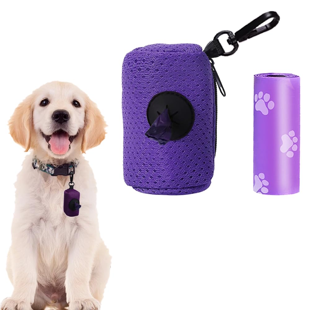 Poo Bag Holder with Dog Poo Bags Reusable Poo Bag Dispenser Portable Mesh Dispenser Pouch Poop Waste Bag Pet Supplies for Outdoor Travel Walking Park