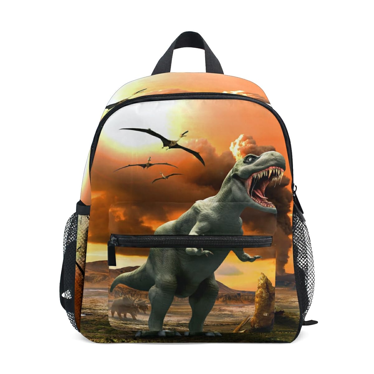 Kids School Backpack with Chest Strap,Animal Dinosaur and Volcano Students Childrens Book Bag for Boys Girls