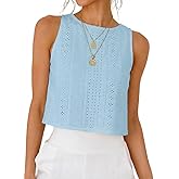 IDEALSANXUN Eyelet Tank Tops for Women Spring Summer Cute Cropped Sleeveless Shirts Blouses