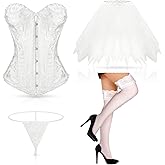 Vabean Halloween Woman Retro Court Costume Lace Back Floral Corset Lingerie Ballet Bubble Skirt Stockings
