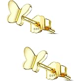 COCHARM 14K Gold Plated 925 Sterling Silver Stud Earrings 20g Cartilage Stud Butterfly Gold Earrings for Women