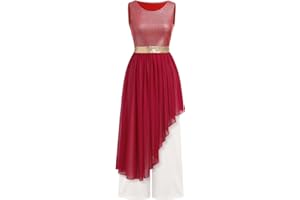 AFAVOM Praise Dance Dresses for Women Metallic Asymmetric Overlay Dress + Pants Worship Liturgical Dancewear Lyrical Costume