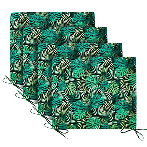 Basic Beyond Outdoor Chair Cushions for Patio Furniture - Square Corner Outdoor Chair Cushions Set of 4, Waterproof Seat Cushions with Ties, 18.5"x16"x3", Leaves 03