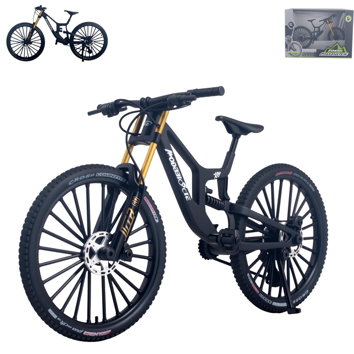 Photo 1 of 1:8 Scale Mountain Bike Toy DS Die-Cast Mini Finger Bicycle Model Desktop Decoration Scale Men Toy DH Alloy Bike Action Figurine Toy for Cake Topper Crafts (Black)