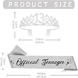 Moitkptt 13th Birthday Tiara Sash Silver Happy Birthday Crown Girls Gift view 3