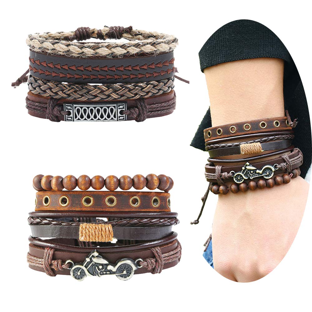 EVBEA 8PCS Mens Bracelets Braided Leather Wristband Punk Rope Cuff Vintage Wrap Set Adjustable Trendy Multilayer Bracelets for Boys — image 1