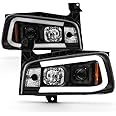 ACANII - For NEW Black 2006-2010 Dodge Charger LED Tube Style Projector Headlights Headlamps Driver & Passenger Side