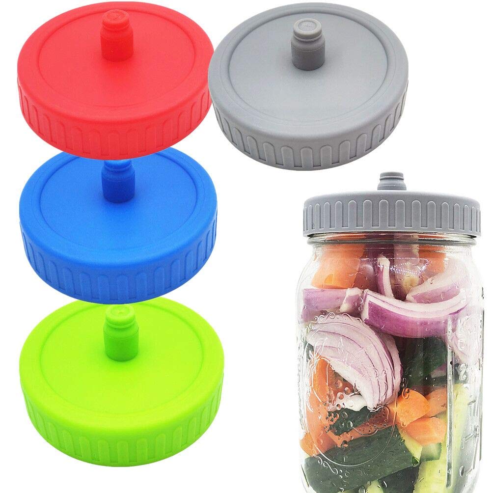 Waterless Airtight Airlock Fermentation Tank Lids 4 Pack Suitable For Wide Mouth Mason Jar Fermentation Lid Kimchi Sauerkraut, Pickles Canning Lids