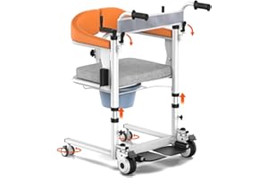 ZASLUKE Patient Lift Transfer Chair,5 in 1 Portable Transfer Lift Aid with 180° Split Seat, Soft Seat and Detachable Armrests，Adjustable Seat Height with Commode for Adults, Elderly-Ships from USA