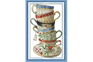 Maydear Cross Stitch Kits Stamped Full Range of Embroidery Starter Kits for Beginners DIY 11CT 3 Strands - Coffee Cup 14×21(inch)