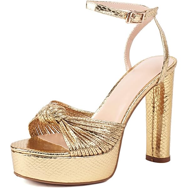 Amazon.com | Elbslutt Women's Metallic Platform Heels Chunky