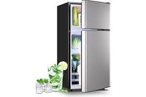 DEMULLER 2.4 Cu.Ft Small Refrigerator with Freezer Dorm fridge Removable Plastic Shelves Ideal for Home, Office,Dormitory Silver