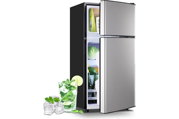 DEMULLER 2.4 Cu.Ft Small Refrigerator with Freezer Dorm Mini Fridge Removable Plastic Shelves Ideal for Home, Office,Dormitory Silver