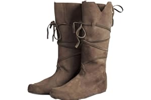 Helltaker Men's Renaissance Boots Brown Cosplay Halloween Viking Pirate Steampunk Riding Long Boots