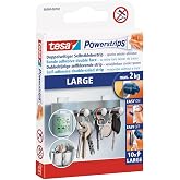 tesa Powerstrips Large, Self-Adhesive Strips - Double-Sided Strips Suitable for Flat and Smooth Surfaces - Holds Objects up to 2 kg - Pack of 10 Powerstrips