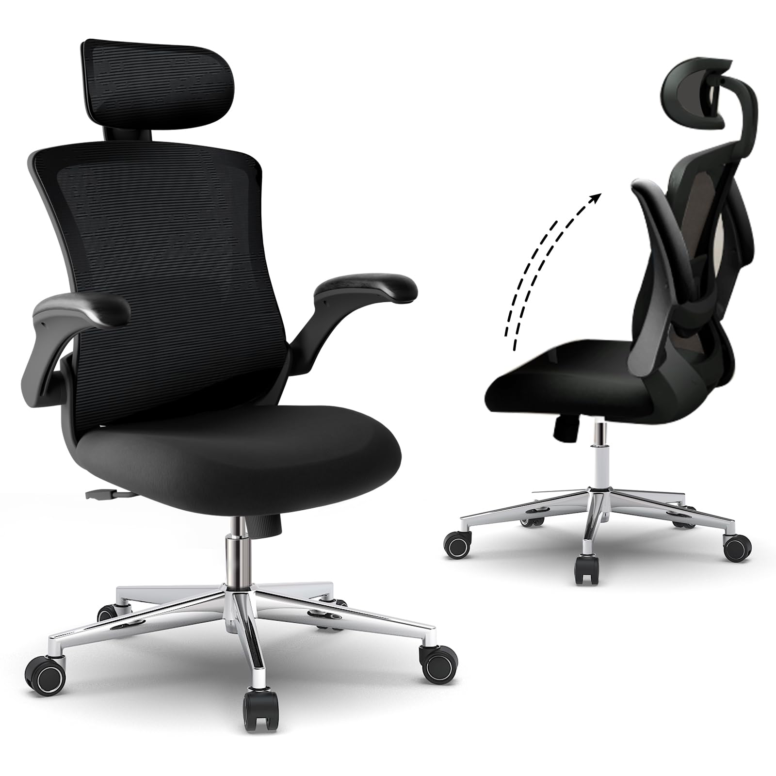 Photo 1 of Office Chair for Home Small Spaces, Home Office?Adjustable Height?2D Headrest? Adjustable PU Surface Armrest with Move Up and Down Lumbar Support? High Back Mesh Computer Chair