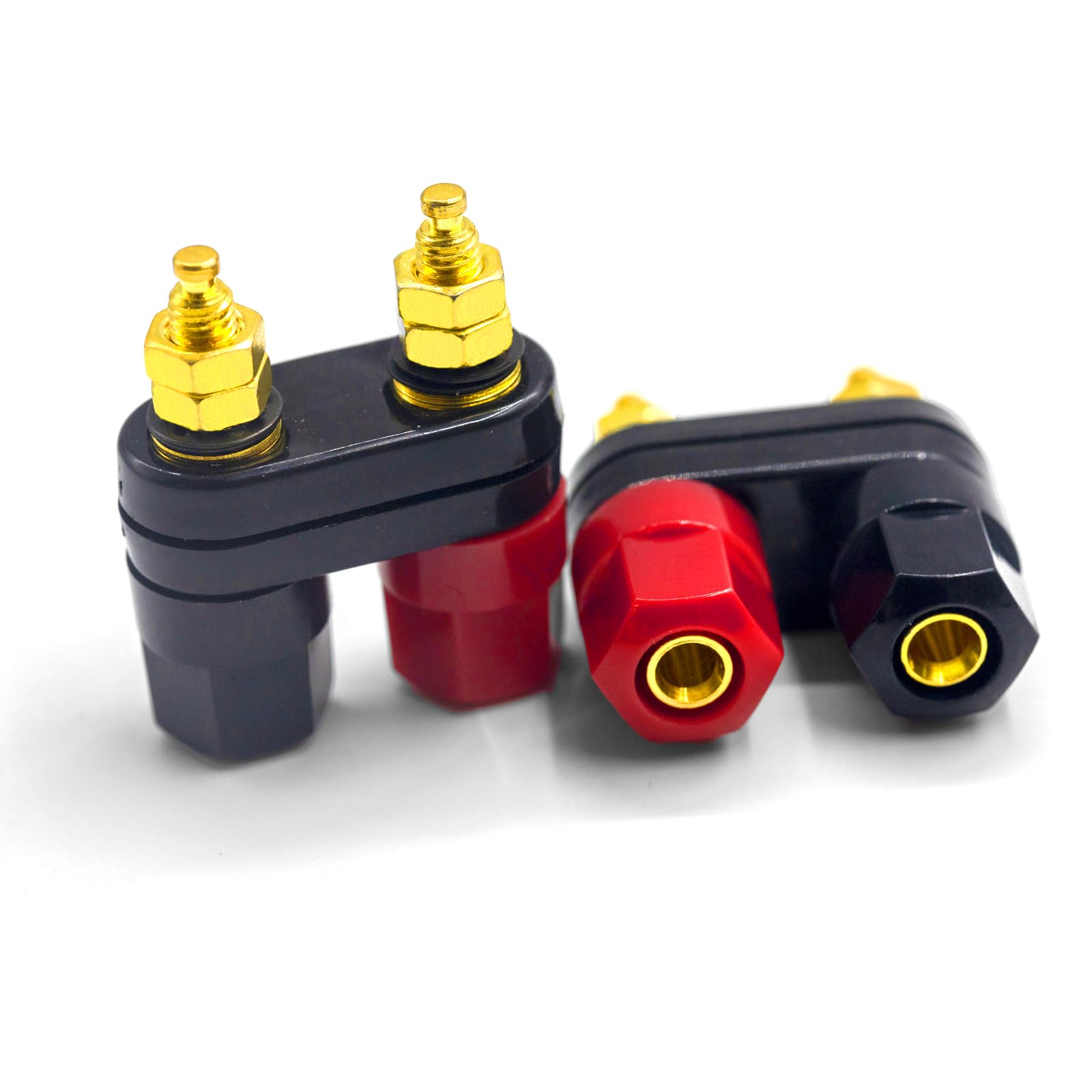 Photo 1 of 2Pcs Banana Plug Jack 2-Way Gold Plated Terminal Binding Post Power Amplifier Insulated
