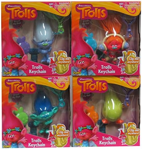 4 Dream Work Trolls Keys Keychain Guy Diamond, Branch, DJ Suki, Fuzzbert