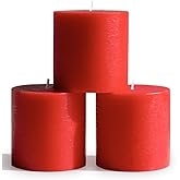 CANDWAX 3x3 Inch Red Pillar Candles Set of 3 - Rustic Unscented No Drip Red Candles for Weddings, Centerpieces, Home Décor, Christmas Decorations