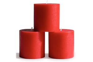 CANDWAX 3x3 Inch Red Pillar Candles Set of 3 - Rustic Unscented No Drip Red Candles for Weddings, Centerpieces, Home Décor, Christmas Decorations