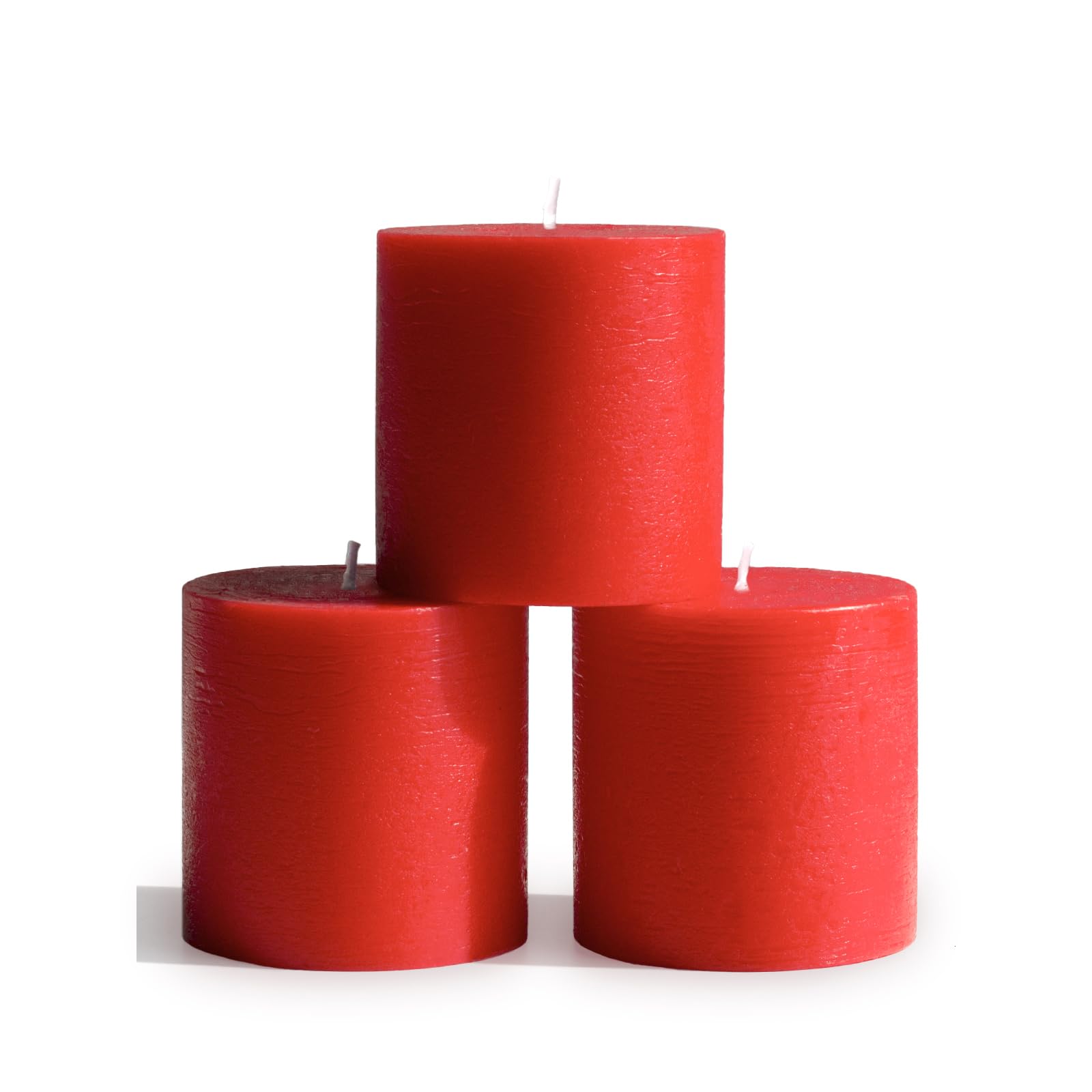 CANDWAX 7.6x7.6 cm Pillar Candle Set of 3 - Decorative Red Christmas Candles Unscented - Ideal as Wedding Candles or Christmas Candles for Home - Red Candles