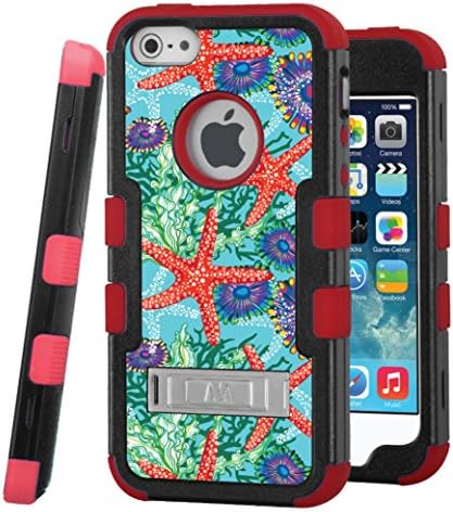 iPhone SE / iPhone 5 Case, CASECREATOR[TM] For Apple iPhone SE / iPhone 5 / iPhone 5S (AT&amp;T, Verizon, Sprint, Cricket) -- TUFF Hybrid Stand Case Black Red-StarFish Seaweeds