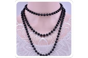 ANGLEQUEEN Long Pearl Necklaces for Women Faux Pearl Dangle Necklace Chunky Bead Layered Pearl Necklace Wedding Bridal 60" Pearl Necklace 1920s Gatsby Costume Jewelry