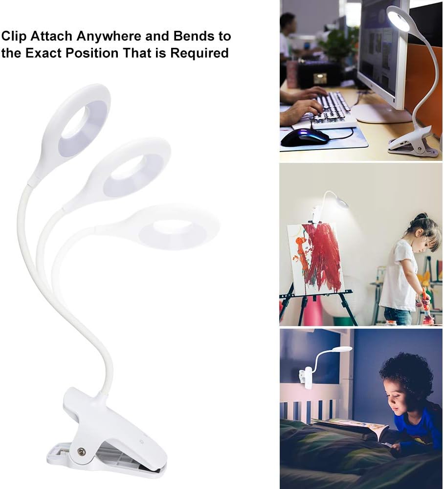LVJING 28 LED Reading Light, 9 Different Settings Eye Protect Book Light, USB Rechargeable Reading Lamp, Touch Control Clip Desk Lamp, Flexible 360° Clip Light for Home Book Bed and Computer: Home Improvement
