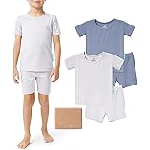 SuperSoft Short Sleeve Toddler Pjs Set, 4-Piece Bamboo Viscose Unisex Sleepwear, Baby Boys Girls Sung Fit Summer Clothes