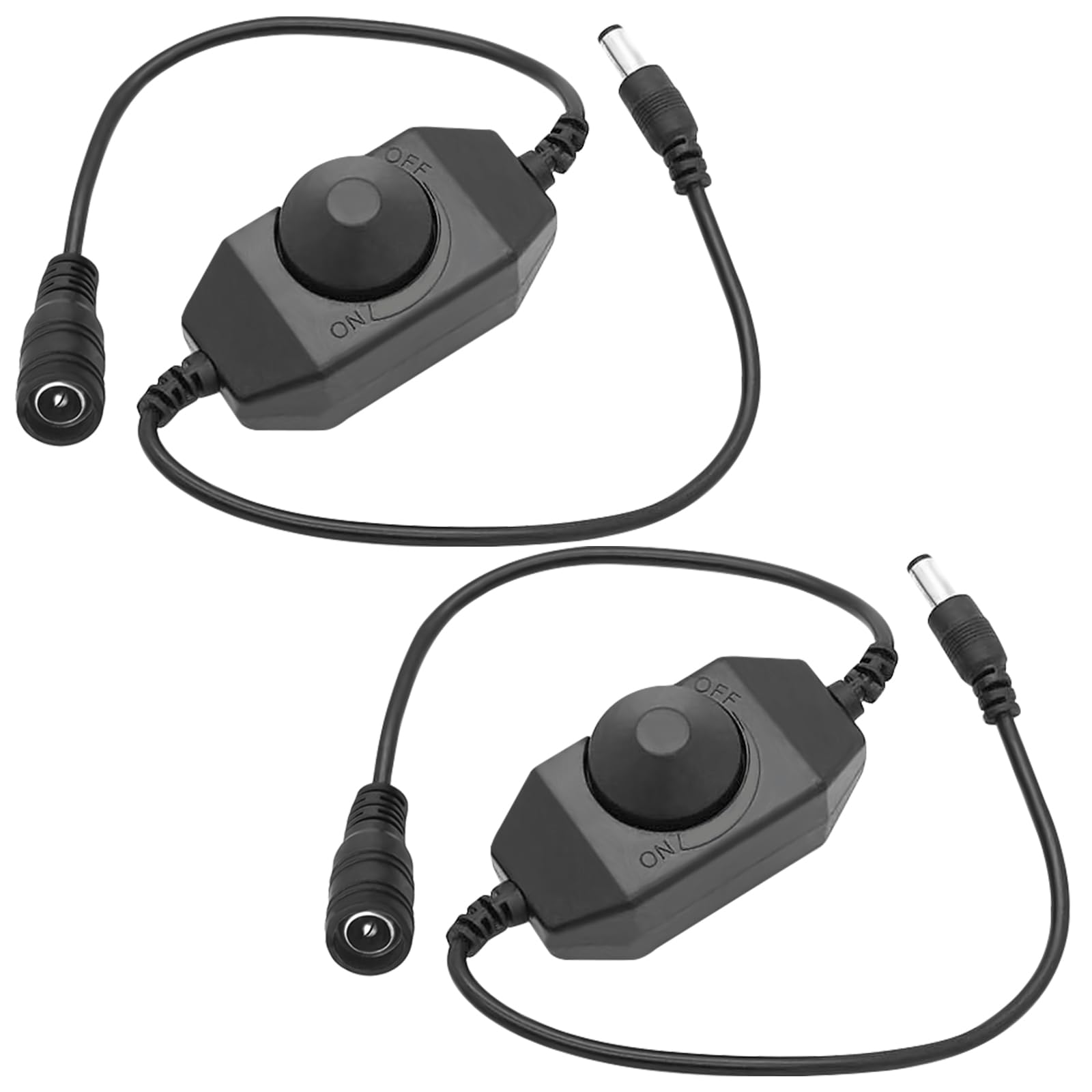 DC 12V-24V 3A LED Strip Dimmer Switch - Luxury PWM Dimmer Controller for LED Tape - Elegant LED Ribbon Cord Dimmer with Rotary Dimmer - High-End 5.5mm x 2.1mm DC Jack for LED Lighting (Black 2Pcs)