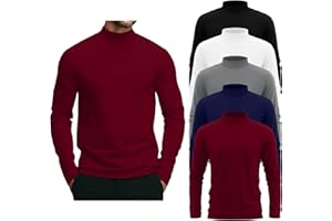 August Alley 5 Pack Men's Mock Turtleneck Shirts, Long Sleeve Tops Pullover Basic Casual Slim Fit Lightweight T-Shirts Pack