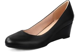 Ankis Black Nude Silver Gold Wedges for Women, Low Heel Women's Wedge Comfortable Closed Toe Women Pumps Dress Shoes -2Inch