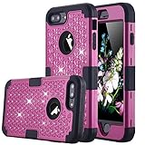 iPhone 7 Plus Case, LONTECT Hybrid Heavy Duty Shockproof Diamond Studded Bling Rhinestone Case with Dual Layer [Hard PC+ Soft Silicone] Impact Protection for Apple iPhone 7 Plus - Purple/Black