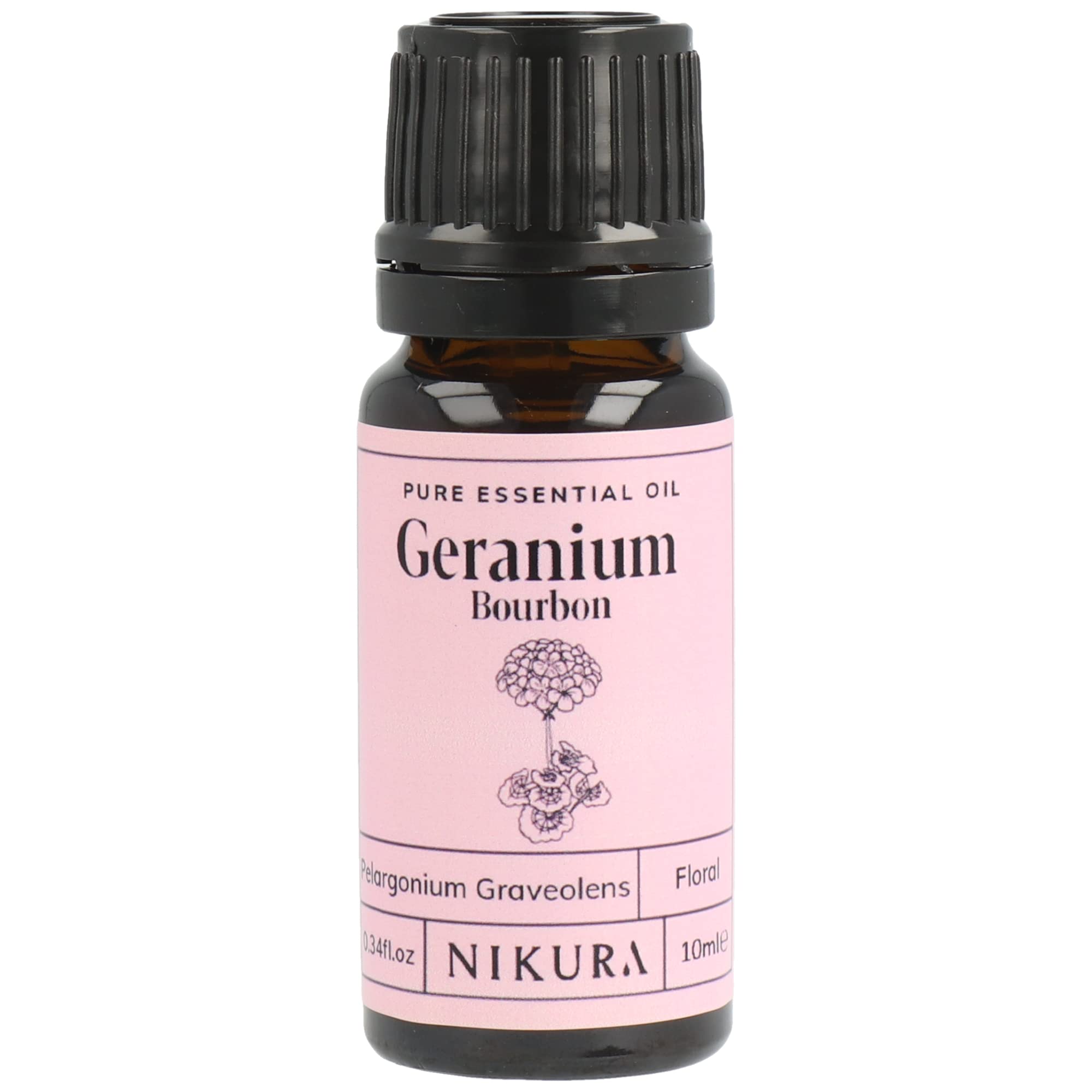 Nikura Geranium Essential Oil - 10ml | Geranium (Bourbon) Oil for Sleep, Diffusers for Home, Candle-Making, Bath, Anxiety, Skin | 100% Pure Natural Oils | Vegan & UK Made