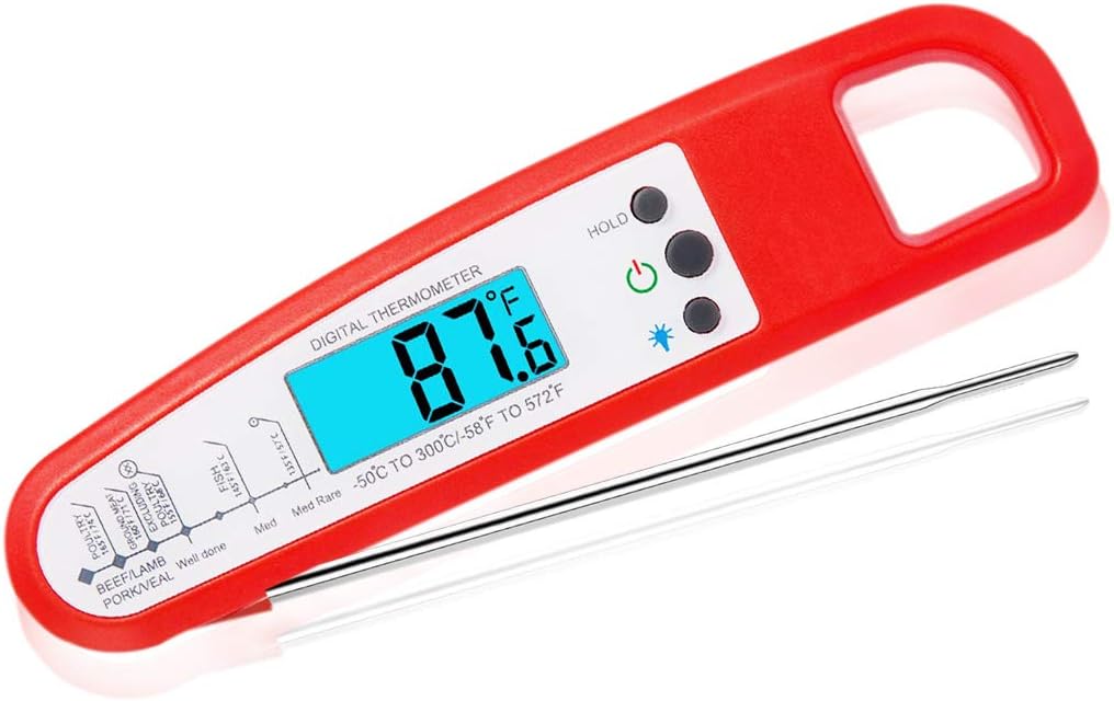 Universal Pier Food thermometer - Digital Cooking Thermometer, With long collapsible probe, Easy and instant Read Meat Thermometer, designed for BBQ/Food,Cake, Milk,Tea,and Grill Smoke (Salmon Red)