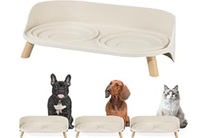 PTOBER Raised Dog Feeder Bowl Stand - Elevated Dining Table for Small and Medium Dogs and Cats - Fits Food and Water Dish up to 6" Diameter - Milky White (Bowls Not Included)