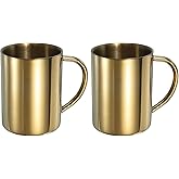 uxcell 2Pcs Stainless Steel Coffee Mugs, 14 Ounces Metal Double Walled Travel Camping Tea Coffee Mugs with Handles for Coffee, Milk, Juice, Tea, and Cold or Hot Drinks (Gold)