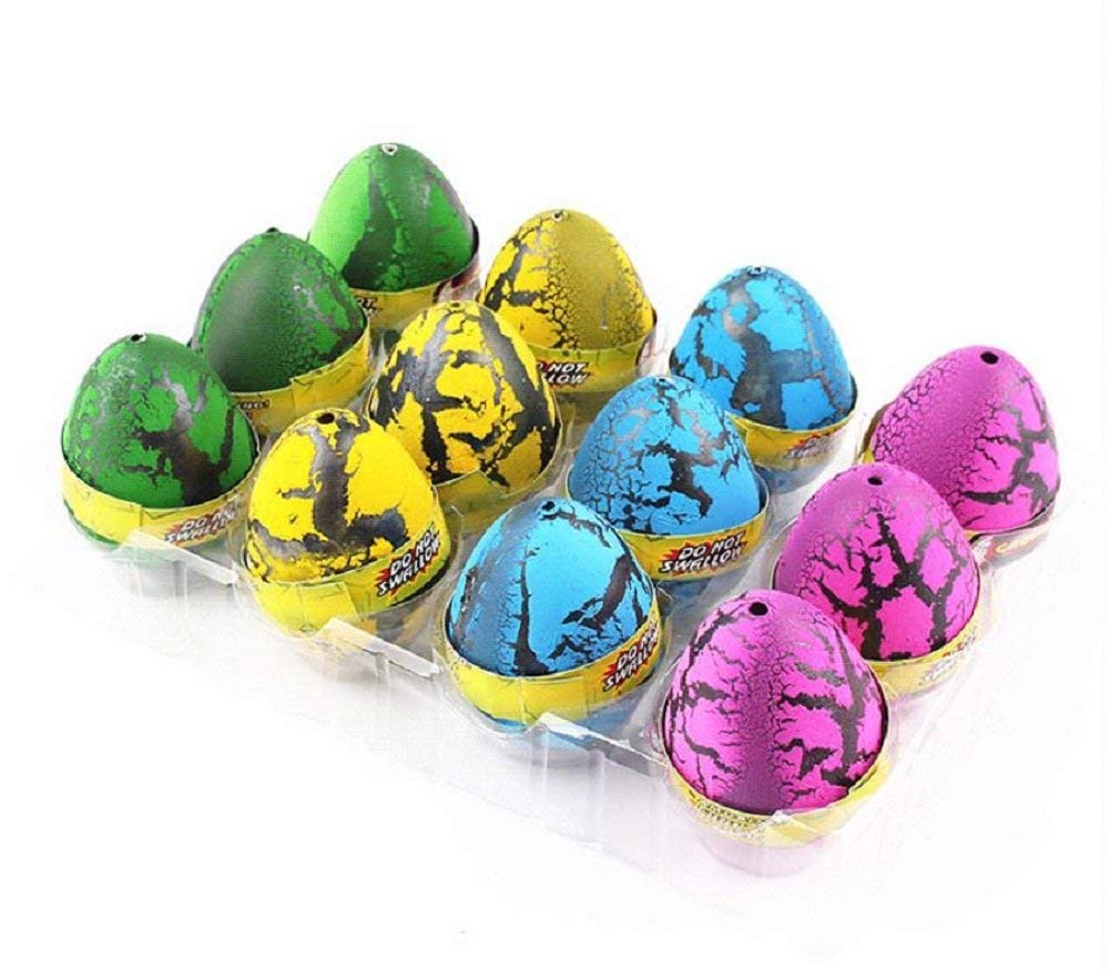 XICHEN® 12 x Dinosaur Egg Cute Magic Growing Dinosaur Egg Add Water Child Gift Hatching Inflatable Toy (Red, yellow, blue, green)
