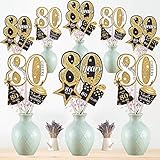 80th Birthday Party Decoration Set Golden Table Toppers Glitter Birthday Party Centerpiece Sticks for 80th Birthday Party Supplies, 24 Pack