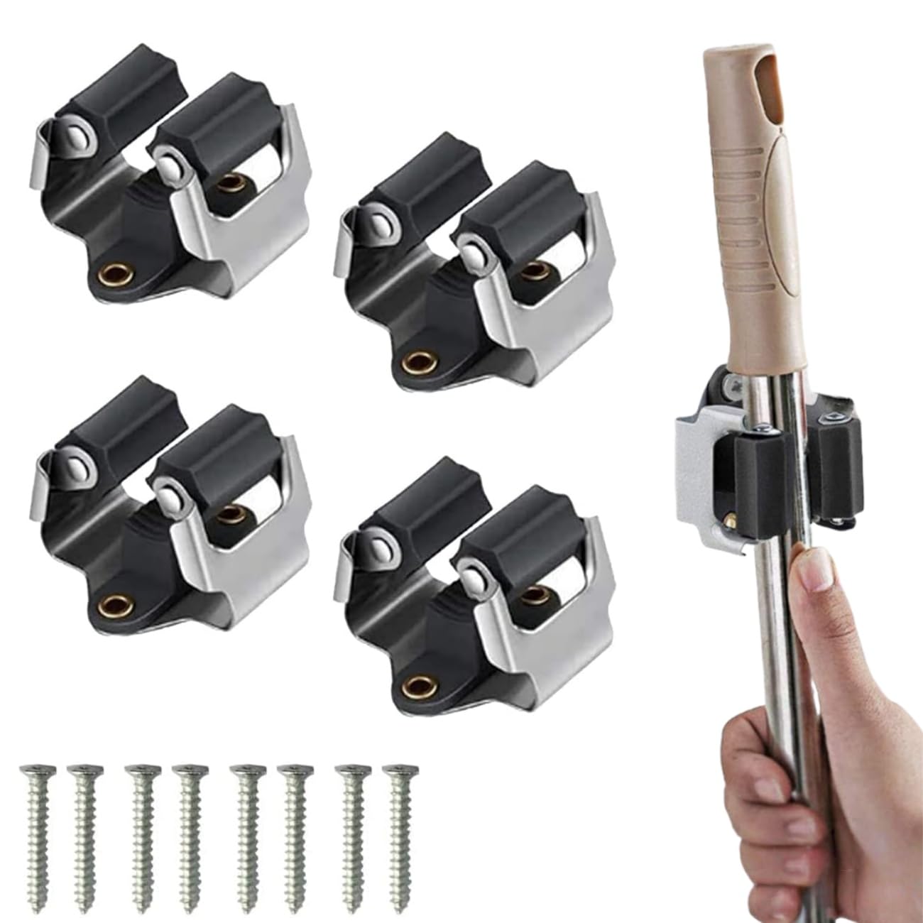 WANGWUXINSHENG Pack of 4 Mop Broom Holder Tools Broom Gripper Storage Racks Mop Wall Mounted Clips for Kitchen Bathroom Garage Mop Hanging