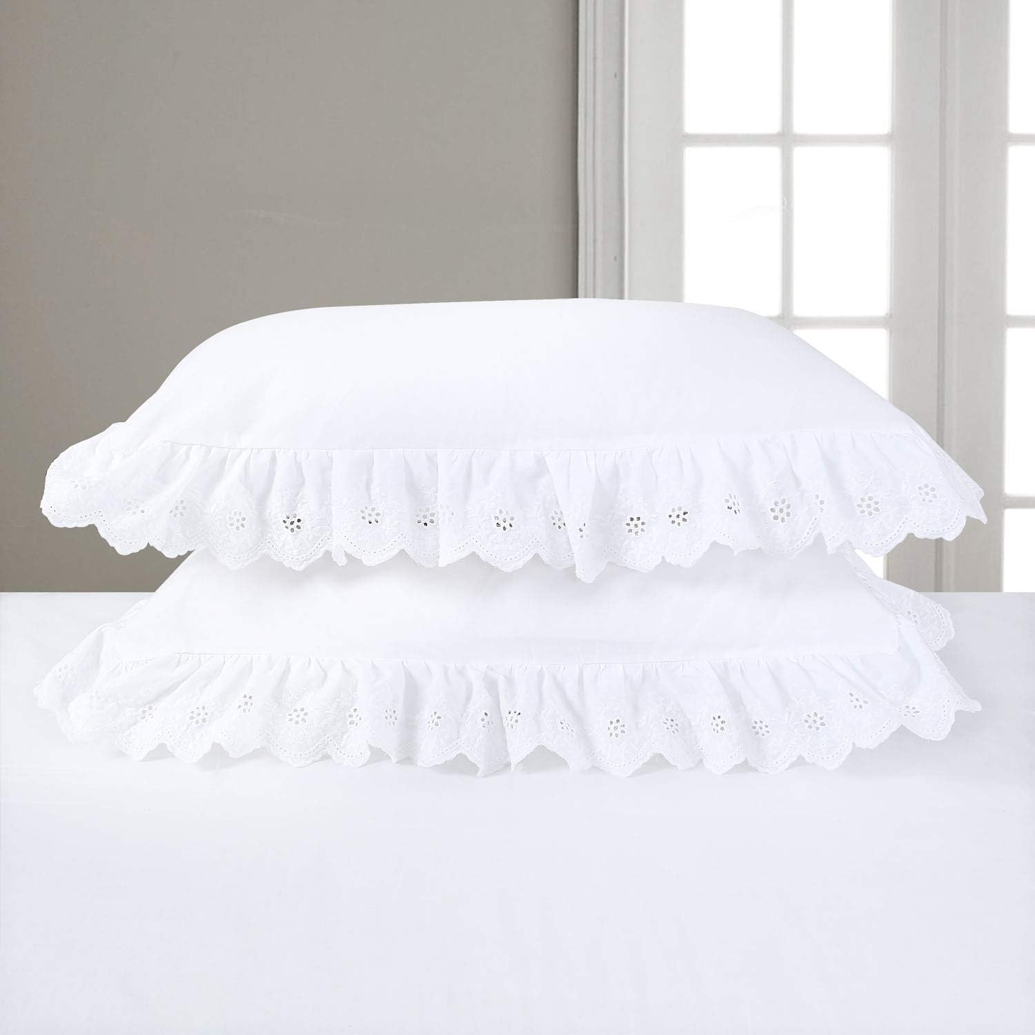 Amazon Com Yinfung Eyelet Pillow Shams White Ruffled Standard