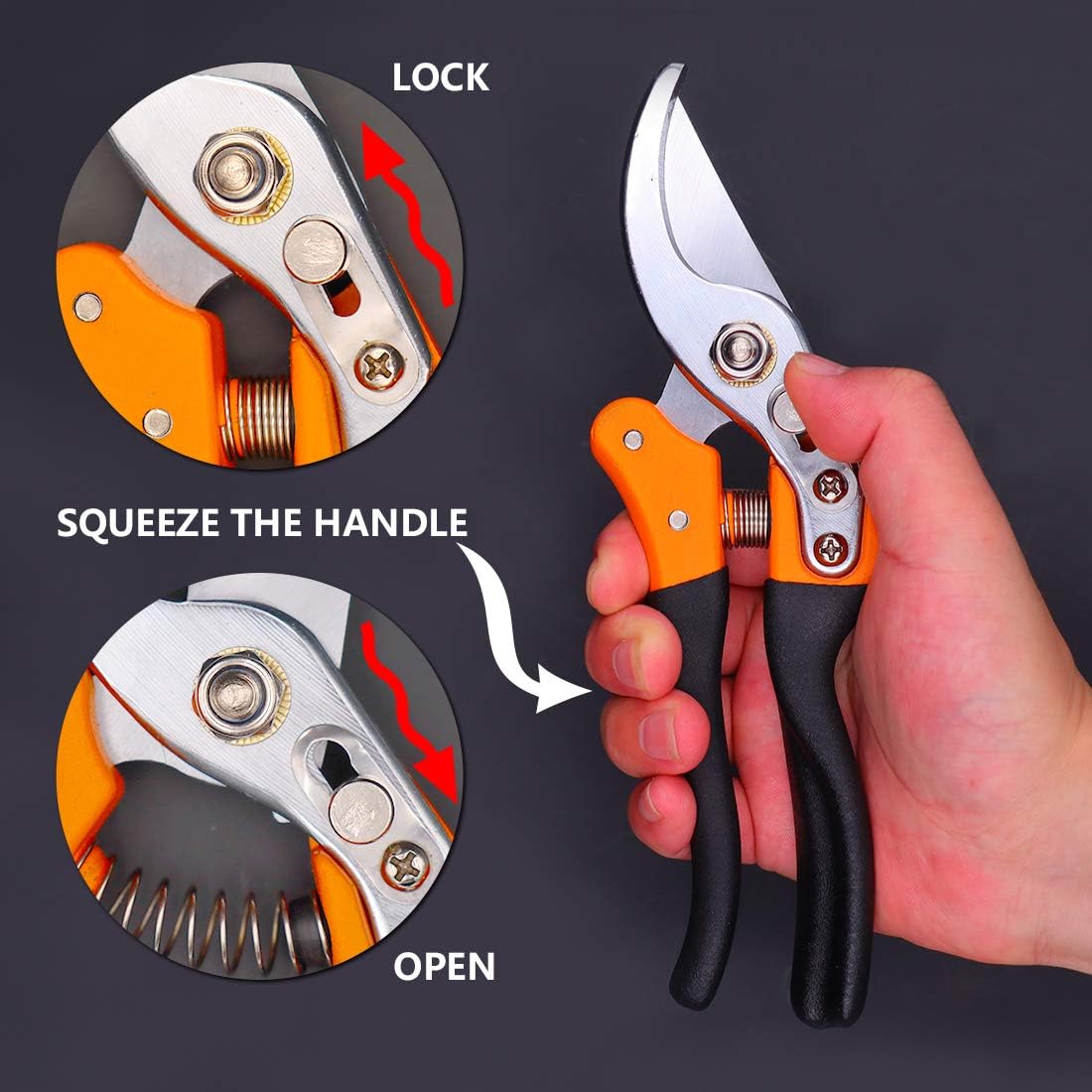 TOOLZYZ Pruning Shears, Hand Pruner with Stainless SK5 Steel Blades 8.6" Tree Trimmers Secateurs, Garden Shears Tools, Clippers for The Garden-Black : Garden & Outdoor