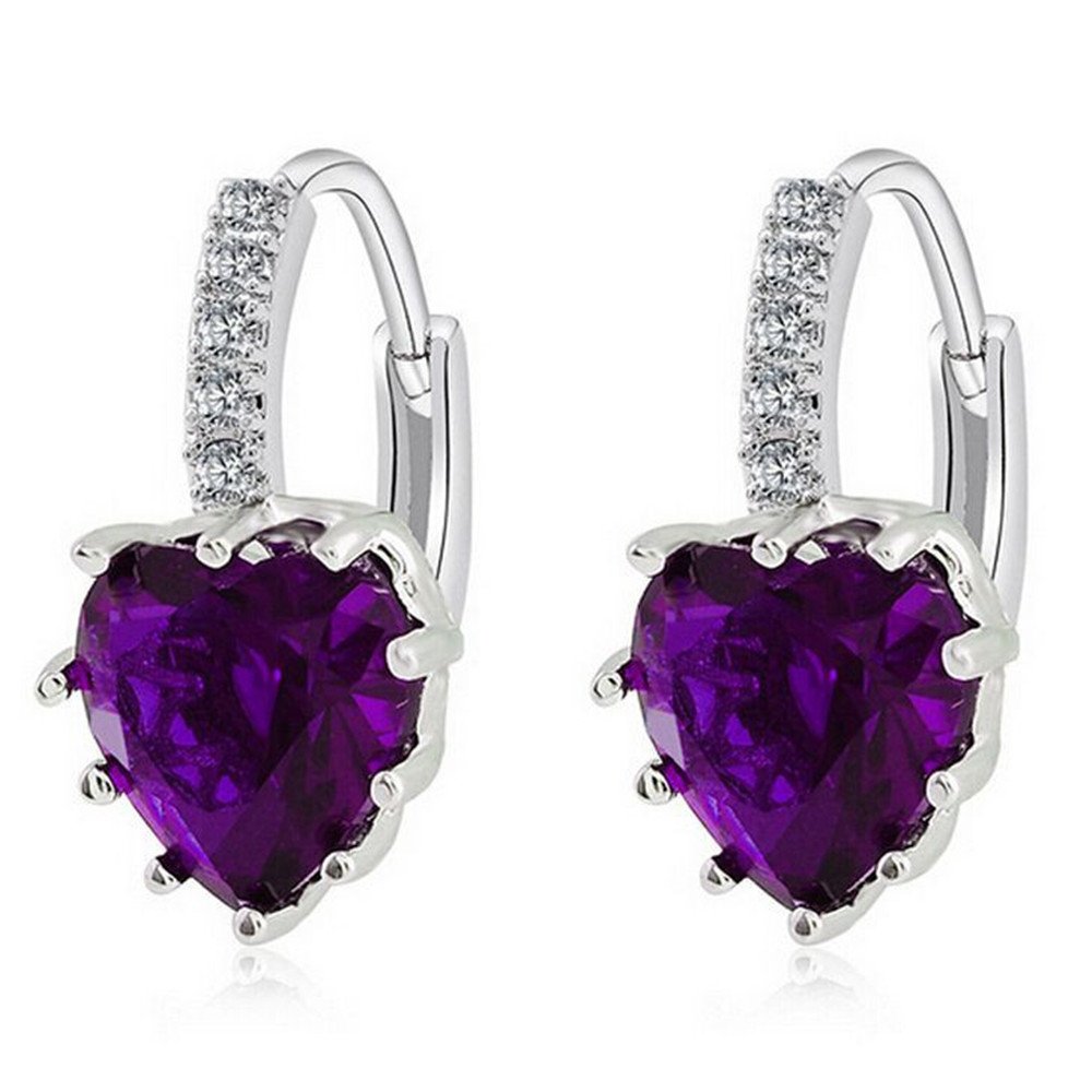 Uloveido Love Heart Shape Purple Crystal Hoop Huggie Shiny Wedding Earrings for Women BME131 — image 1