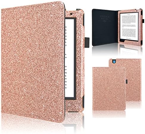 ACdream Kobo Aura H2O Edition 2 Case, Folio Premium PU Leather Cover Case for Kobo Aura H2O Edition 2(2017 release) with Auto Wake Sleep Function, (Rose Gold Star of Paris)