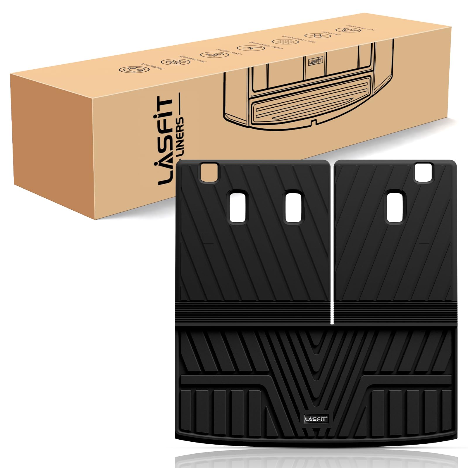 LASFIT Cargo Mat with Backrest Mat for Honda Pilot 2016-2023 2024 2025, Split & One-Piece Foldable Seating TPE Custom Fit Trunk Mat Cargo Liner with Seatback Mat Accessories, Black Image