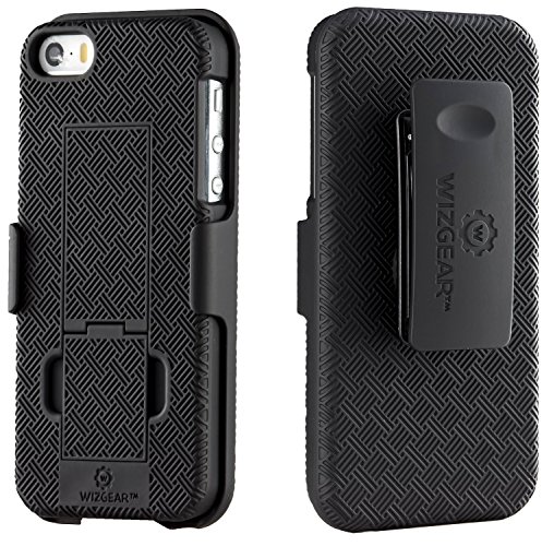 iPhone SE Holster, WizGear Shell Holster Combo Case for Apple iPhone SE / 5 / 5S with Kick-Stand and Belt Clip - Black