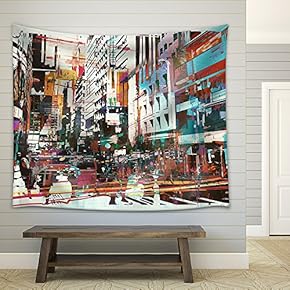 Illustration - Abstract Art of Cityscape,Illustration Painting - Fabric Wall Tapestry Home Decor - 51x60 inches